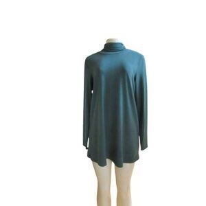 Peruvian Connection Green Turtleneck Pima Cotton Long Blouse Size L